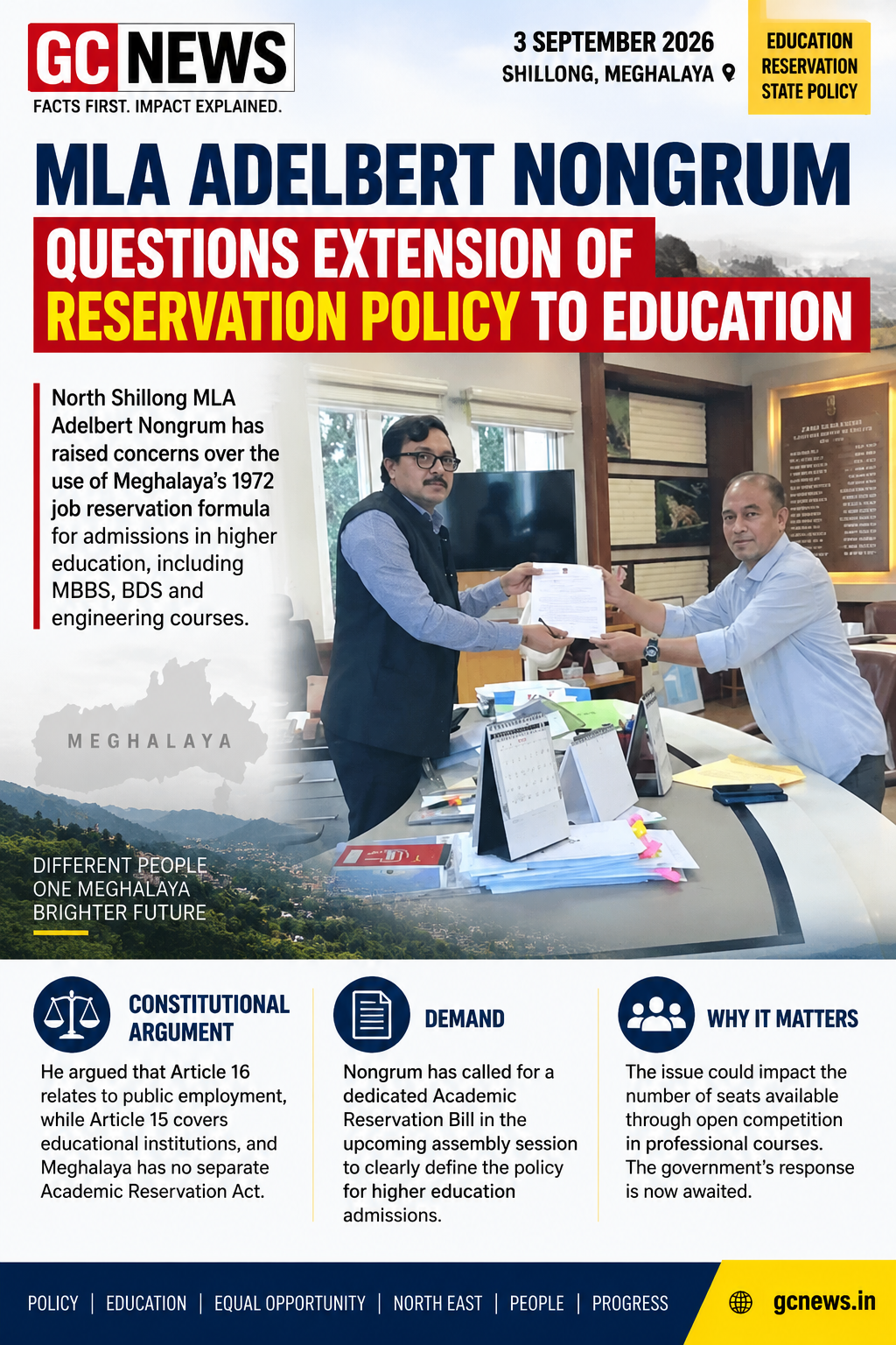 Meghalaya MLA Questions Use of 1972 Job Reservation Policy for Academic Admissions